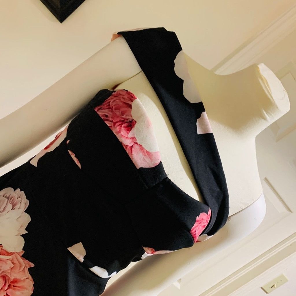Other Zarga High Low Black Floral strapless dress Size L Size L / US 10 / IT 46 - 5 Thumbnail
