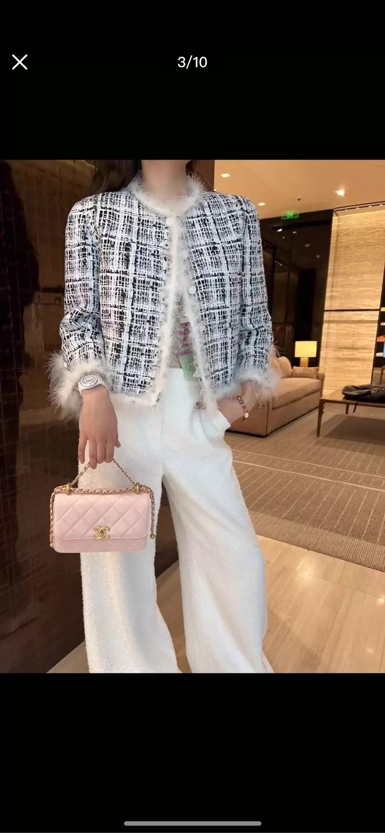 Chanel 25S black and white feather rolled-edged jacket 250
