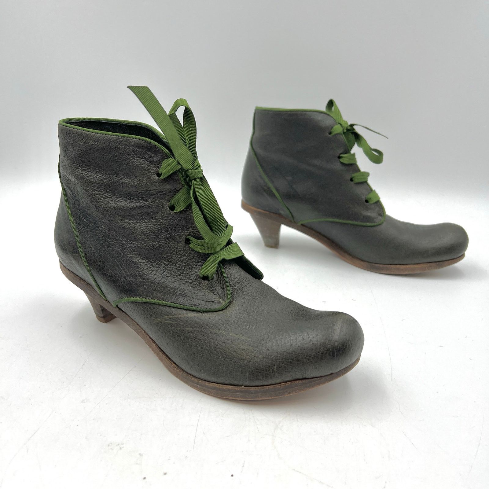 Other Tracey Neuls Green Leather Ankle Booties TN29 Size US 7.5 / IT 37.5 - 11 Thumbnail