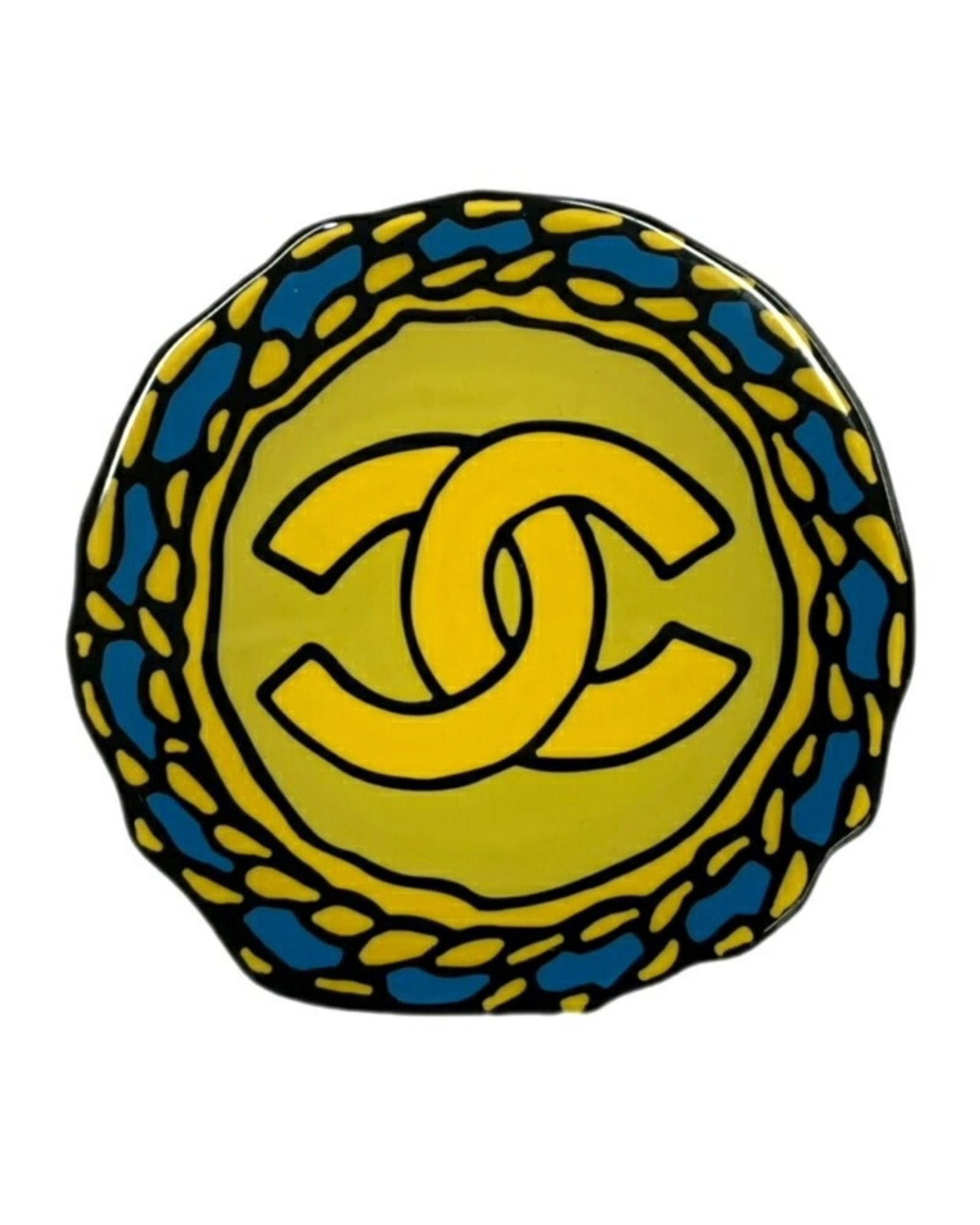 image of Chanel Blue And Yellow Coco Mark Brooch, Women's