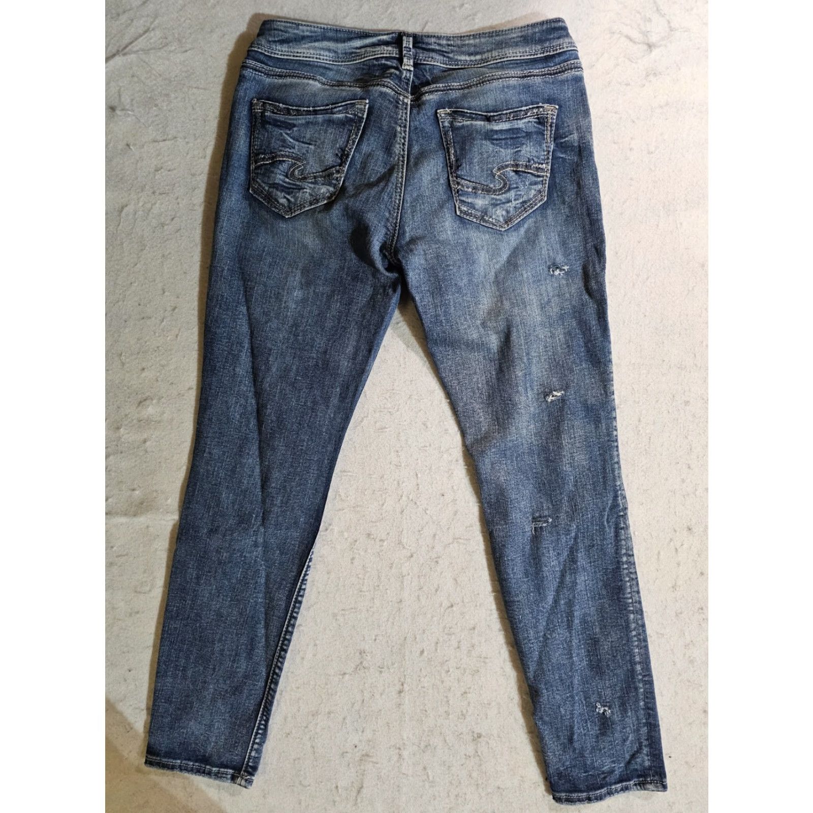 Silver Jeans Co. VINTAGE? No — Silver Jeans Co. "Sam" Straight Leg Distressed Denim Jeans Women's 28w 27 Inseam Blue 28 5-Pocket Mens? Womens Size 28" / US 6 / IT 42 - 7 Thumbnail