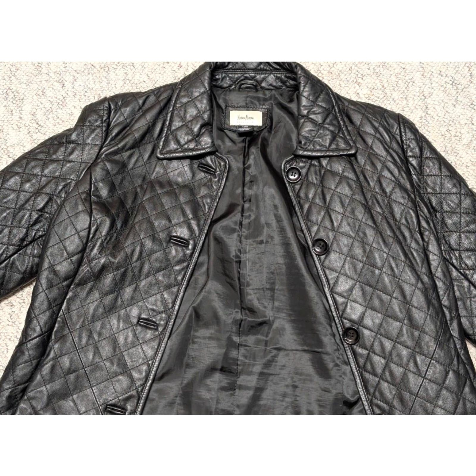 Neiman Marcus VINTAGE Neiman Marcus leather coat Overcoat quilted diamond black L Womens COAT Size L / US 10 / IT 46 - 4 Thumbnail