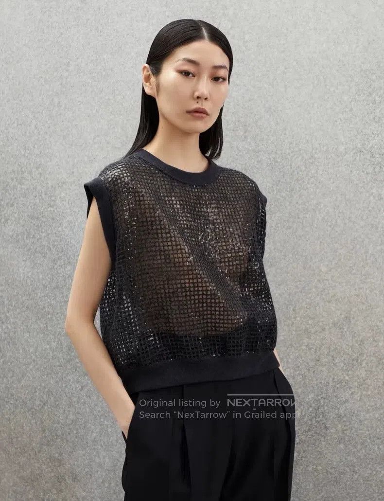 Brunello Cucinelli Brunello Cucinelli Black Cutout Knitted Vest with Beaded E Size S / US 4 / IT 40 - 1 Thumbnail