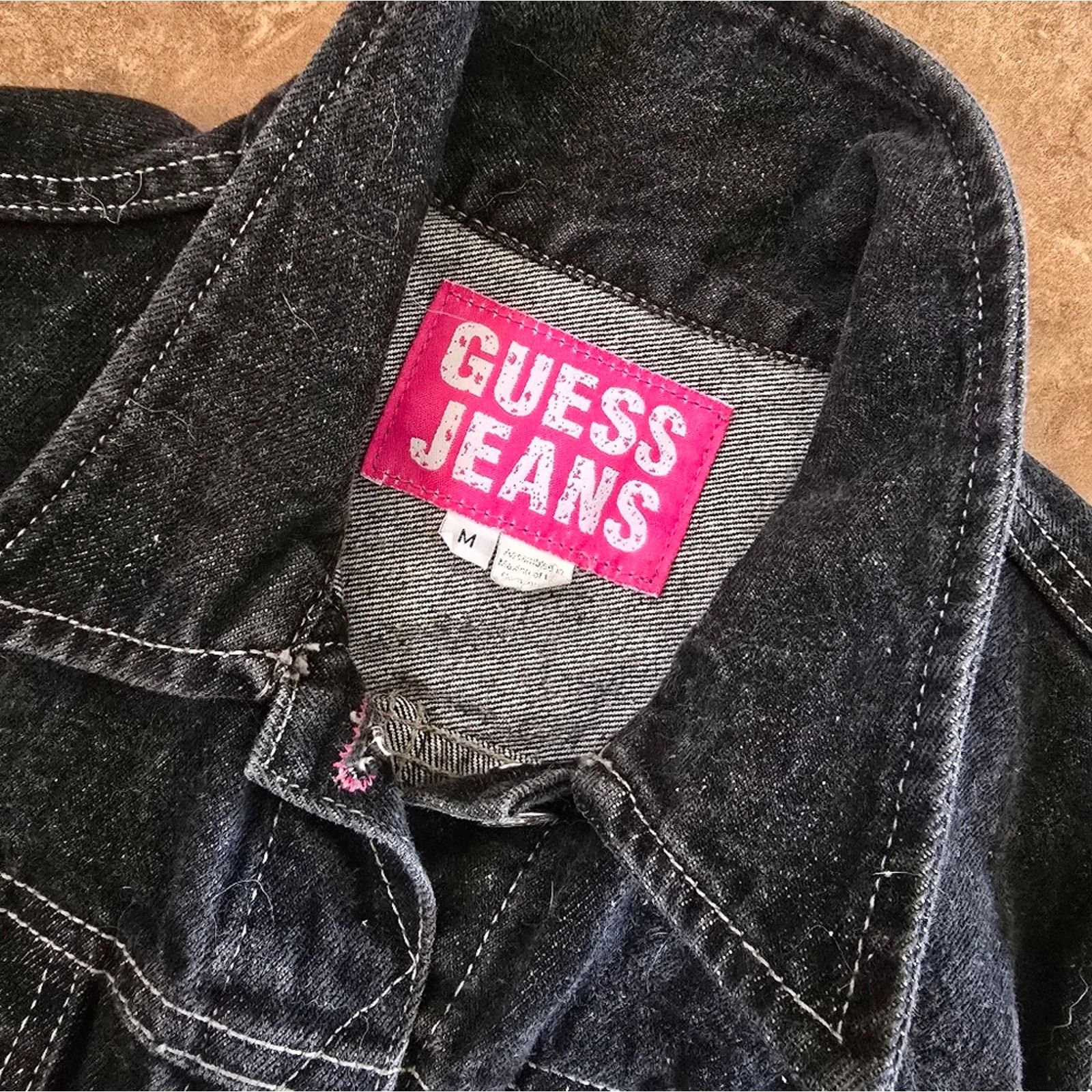 Guess Black Denim | GUESS | Pink Detailed Jean Jacket Size M / US 6-8 / IT 42-44 - 3 Thumbnail