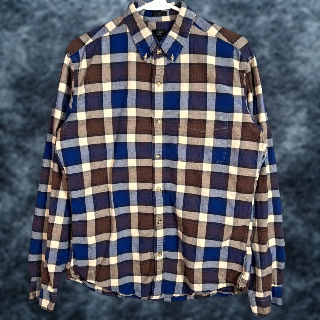 J.Crew J. Crew Shirt Mens Size Medium Slim Fit Oxford Plaid Blue & Brown Size US M / EU 48-50 / 2 - 1 Thumbnail