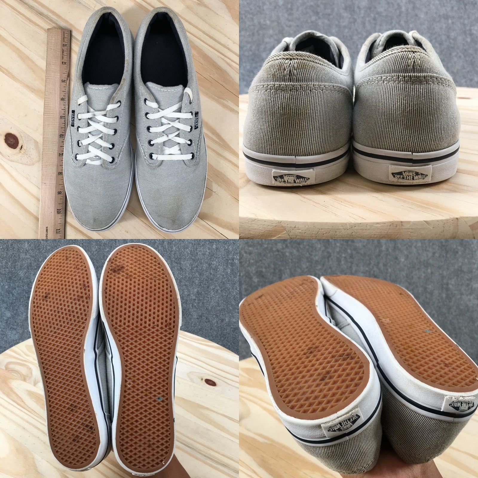 Vans VANS Shoes Womens 9 Off The Wall Lace Up Sneakers Low Top Pinstripe Gray Canvas Size M / US 6-8 / IT 42-44 - 8 Thumbnail