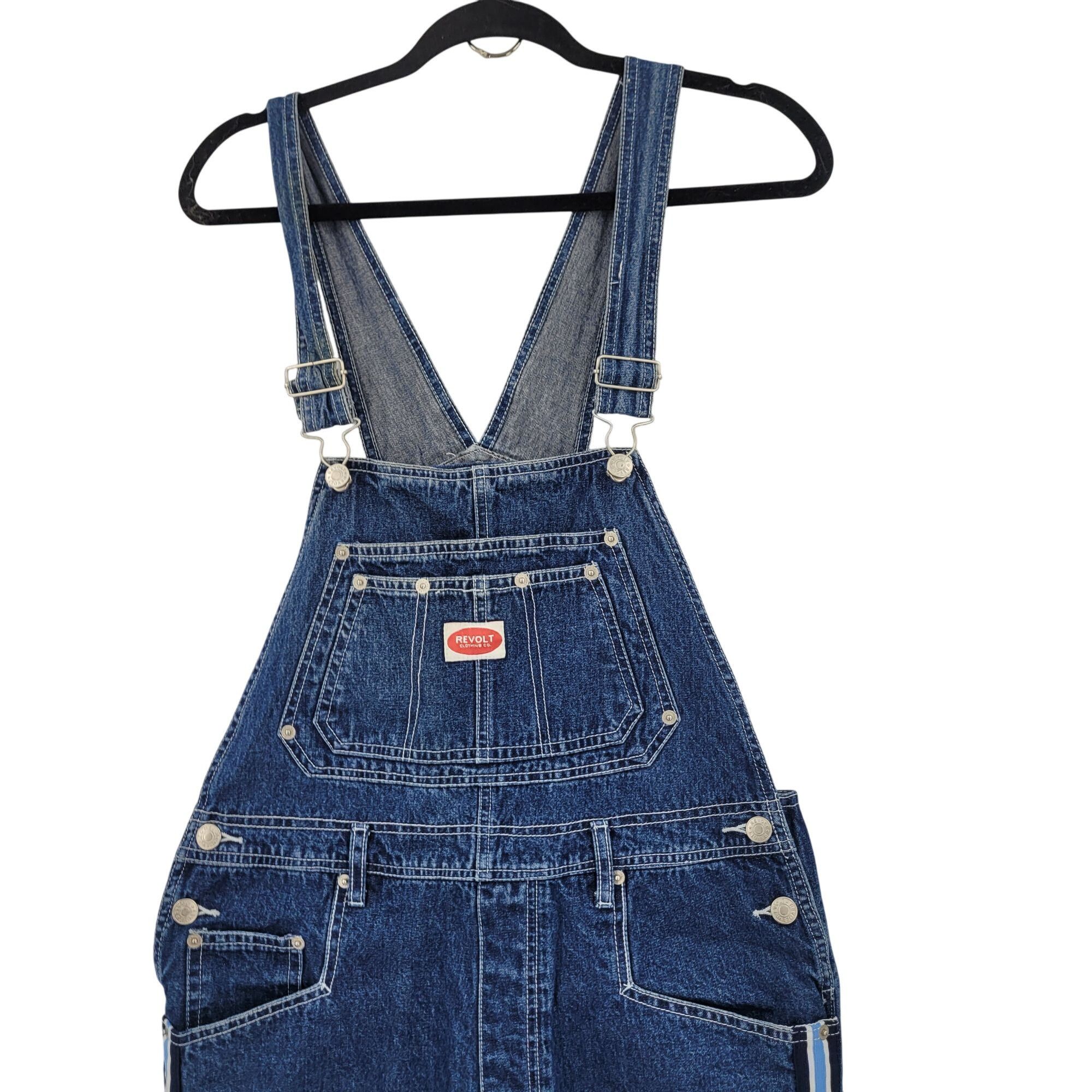 Vintage Vtg 80s Revolt Denim Overalls Sz L Cotton Racing Stripe Pock Size 34" / US 12 / IT 48 - 4 Thumbnail