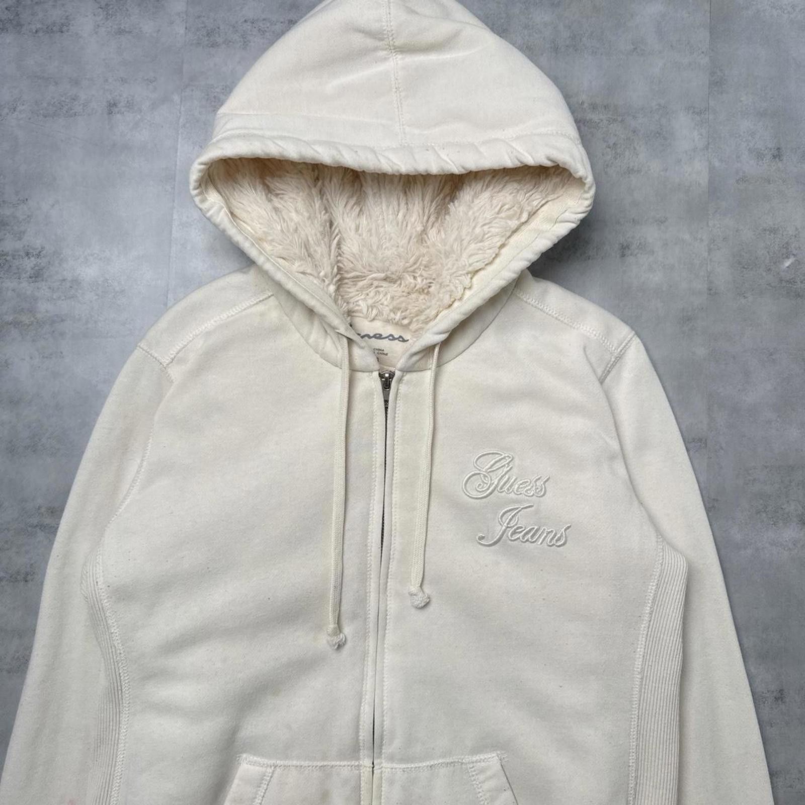 Guess Y2K Guess Cream Sherpa lined zip up hoodie Size US XL / EU 56 / 4 - 5 Thumbnail