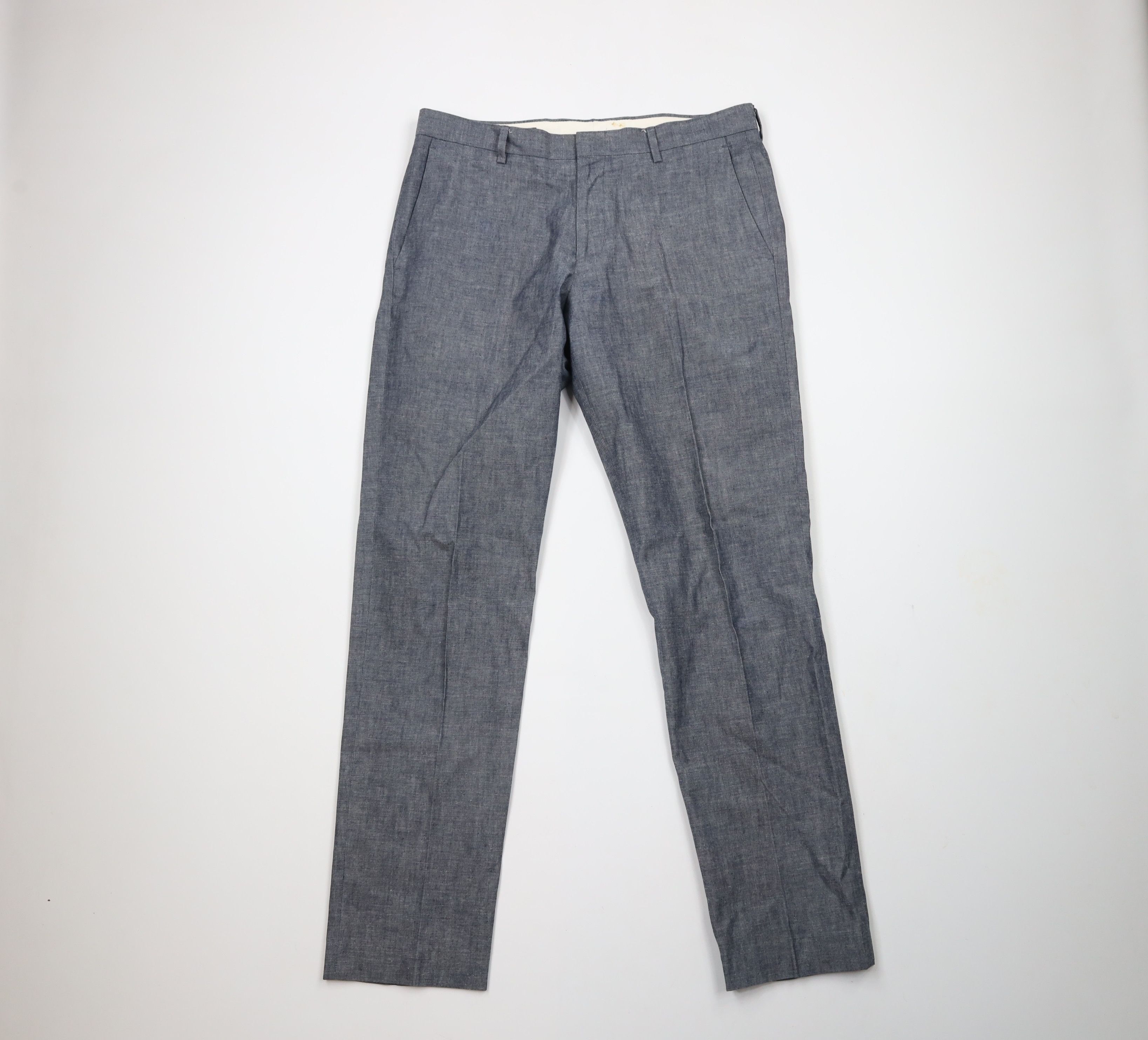 J.Crew × Vintage J Crew Fit Skinny Leg Chambray Chino Pants Trousers Blue Size US 33 - 1 Thumbnail