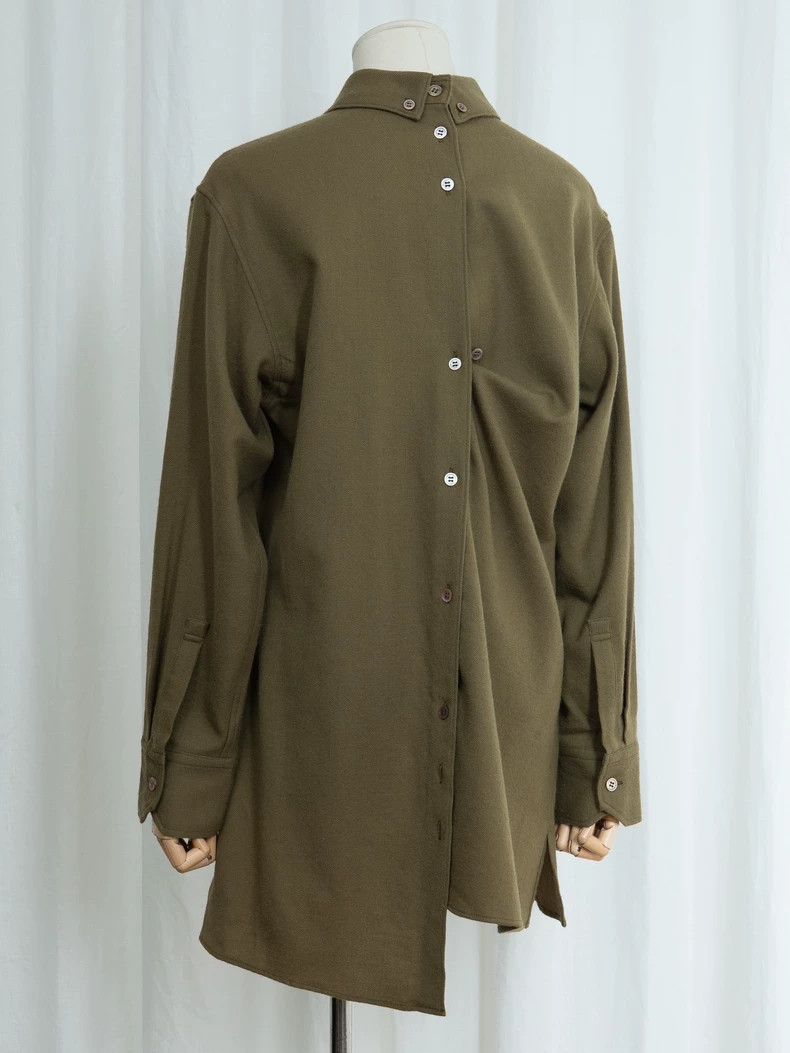 Yohji Yamamoto Yohji Yamamoto Olive Green Reversible Wool Long Sleeve Shir Size US L / EU 52-54 / 3 - 1 Thumbnail