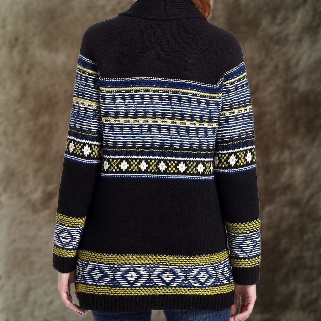 Arrow Sparrow Sweater Cardigan Womens XS Full Zip Wool Blend Boho Knit Black Long Sleeve Patch Pockets Zipper Tassel Size XS / US 0-2 / IT 36-38 - 1 Thumbnail