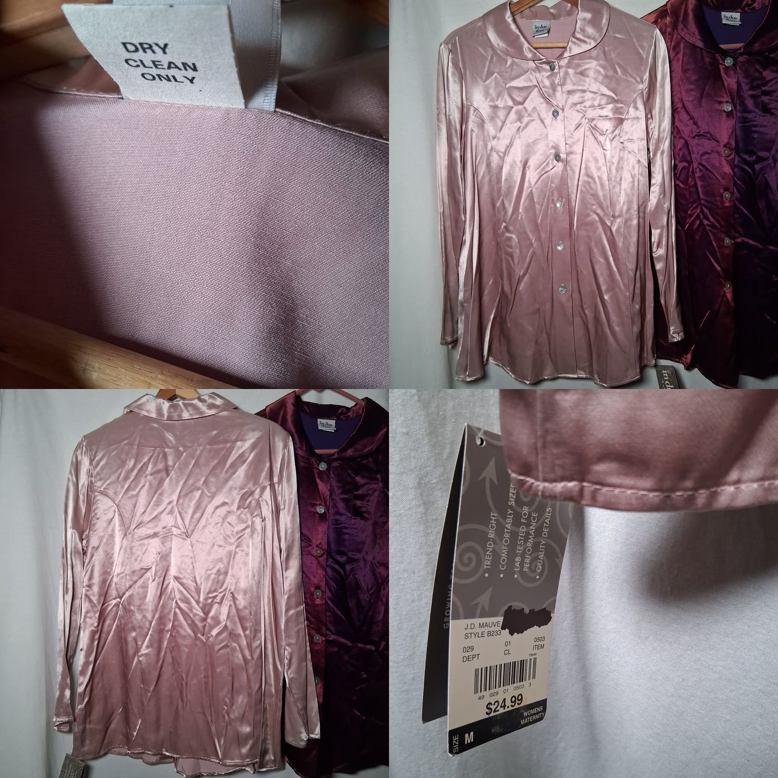 Vintage In Due Time Maternity Shirt Women M Iridescent Mauve Maroon Long Slv Satin Size M / US 6-8 / IT 42-44 - 8 Thumbnail