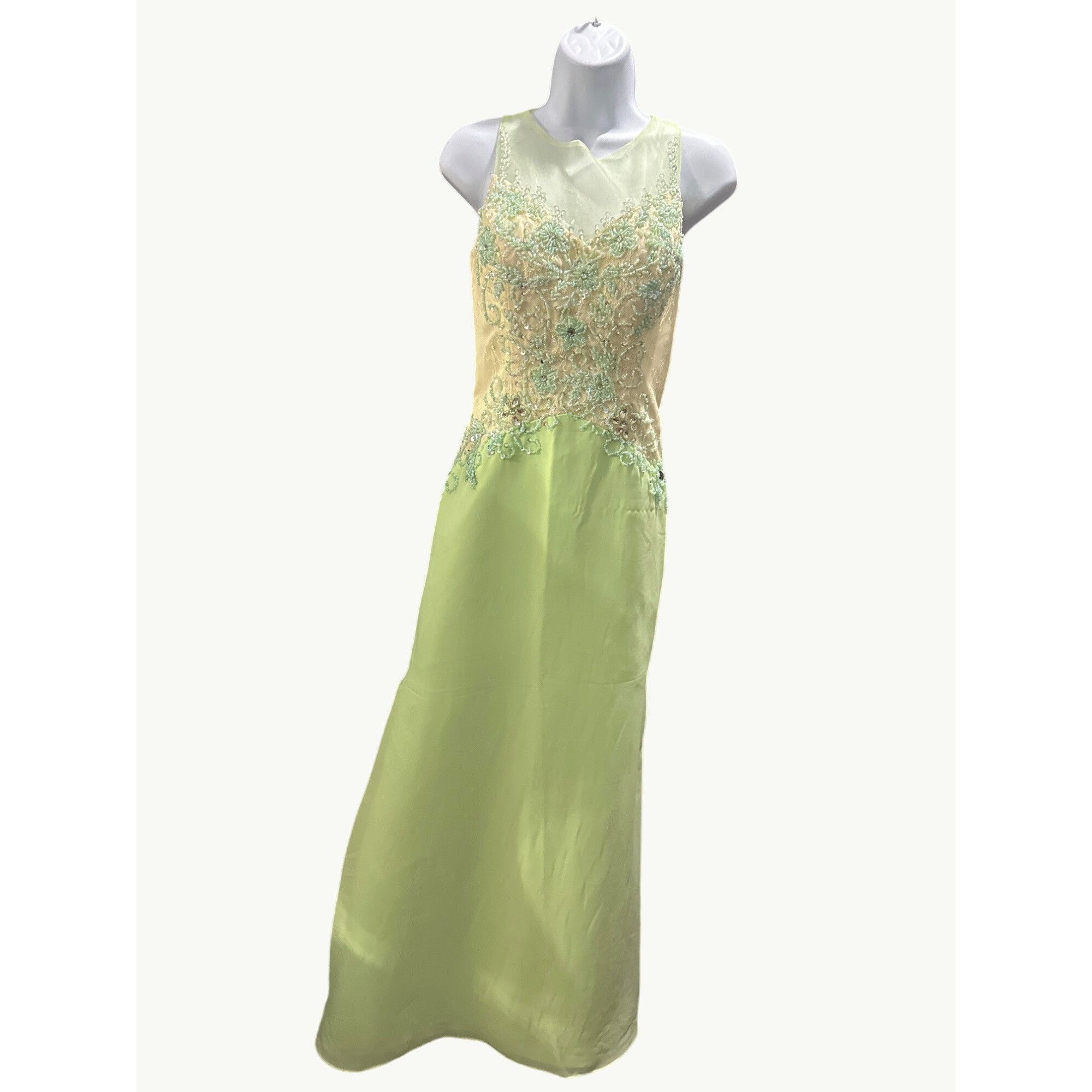 Other Appliqué Green Beaded Evening Gown Sheer Bodice Embellished Size S / US 4 / IT 40 - 1 Thumbnail
