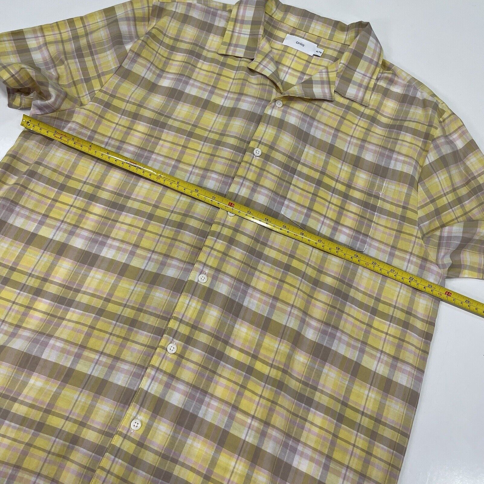 Onia Onia Mens Spring Shirt Yellow Brown Plaid Check Button XL Size US XL / EU 56 / 4 - 5 Thumbnail