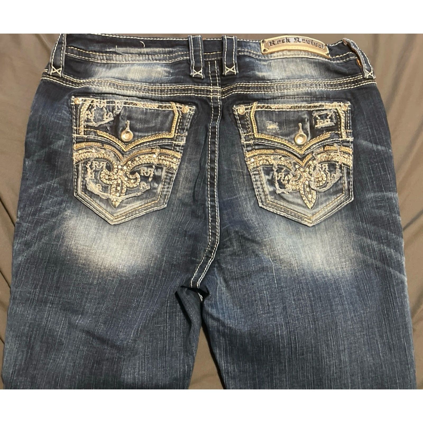 Vintage Rock Revival Jeans Lilas Easy Skinny Women's 33 Blue Embroidered Rhinestone Slim 5-Pocket Denim 90s Cowgirl Rock Logo? Size 24" / US 00 / IT 34 - 7 Thumbnail