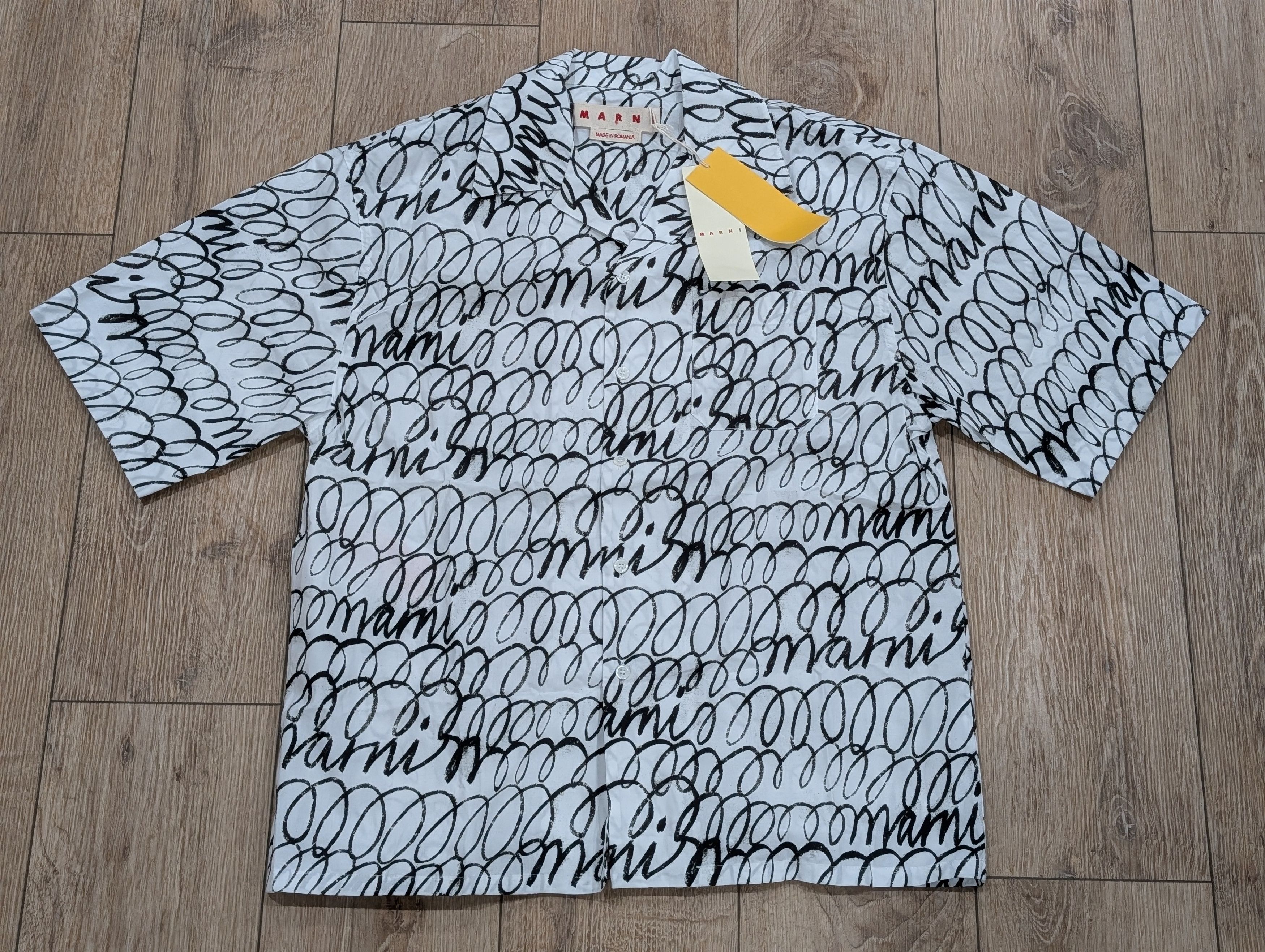 Marni MARNI Scribble Cotton Button Up Shirt White/Black 48 US 38 Size US M / EU 48-50 / 2 - 1 Thumbnail