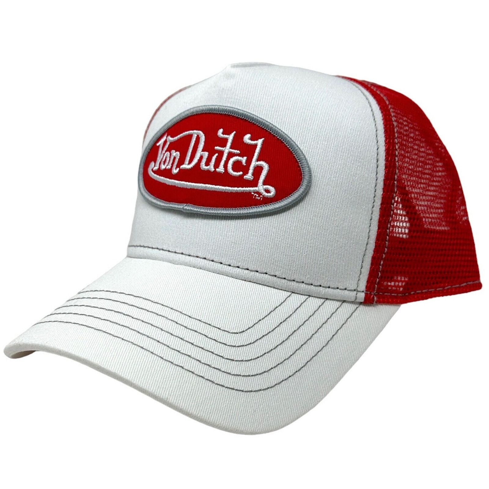 Von Dutch Von Dutch Trucker Hat White & Red Embroidered Logo Cap Size ONE SIZE - 1 Thumbnail