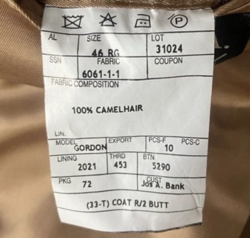 Jos. A. Bank Jos. A. Bank Blazer Men’s 46R Gordon Tan 100% Camel Hair Size 46R - 7 Thumbnail