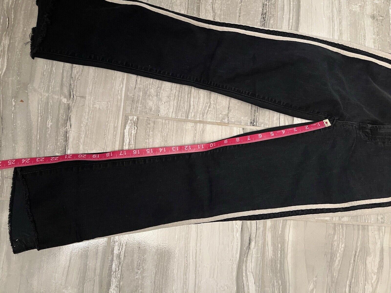 Designer Mother Striped Crop Step-Hem Fray Jeans in Guilty Racer Size 42" / US 20 - 6 Thumbnail