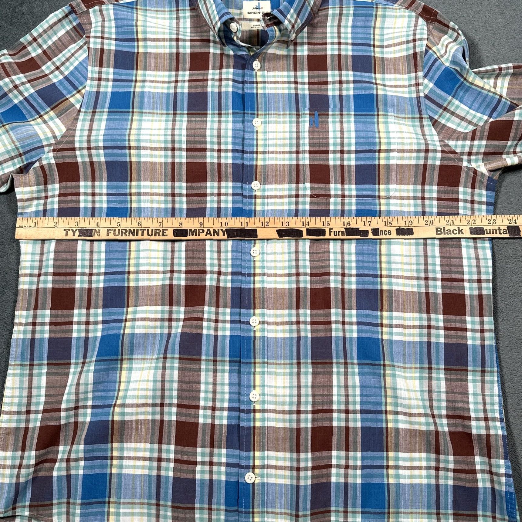 johnnie-O Johnnie-O Men's Shirt Large Blue Brown Plaid Cotton Casual Button-Down Long Sleeve Preppy Size US L / EU 52-54 / 3 - 4 Thumbnail