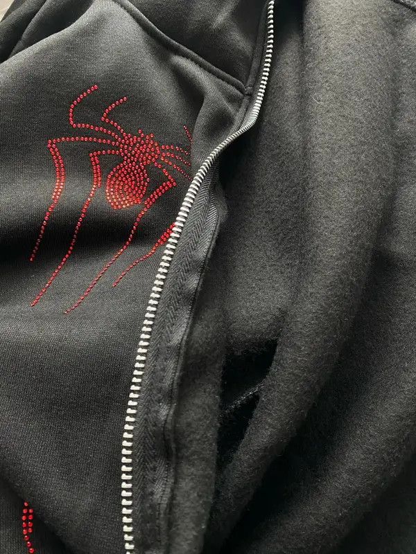 VIBE Rhinestone Zip y2k Hoodie Spider Web Gothic Punk Style Size US M / EU 48-50 / 2 - 6 Thumbnail