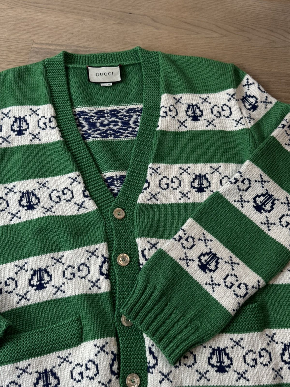 Gucci Gucci Green Lyre Stripe Cardigan Size US XL / EU 56 / 4 - 3 Thumbnail