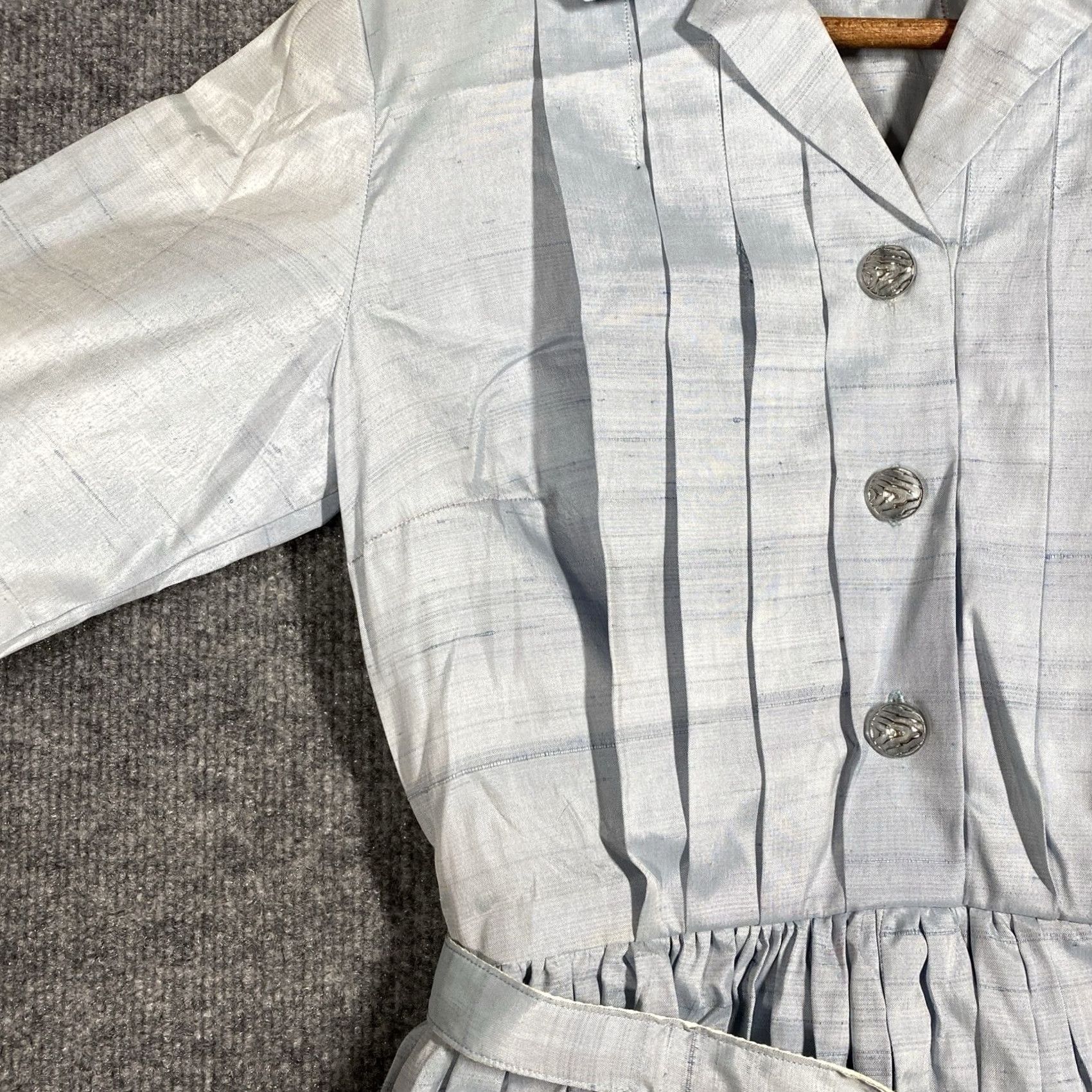 Vintage VINTAGE 1950s Silk Shirt Dress Women Size 12 Light Blue Belt Pleated Rockabilly Blue Shirt Dress Womens Size XL / US 12-14 / IT 48-50 - 4 Thumbnail