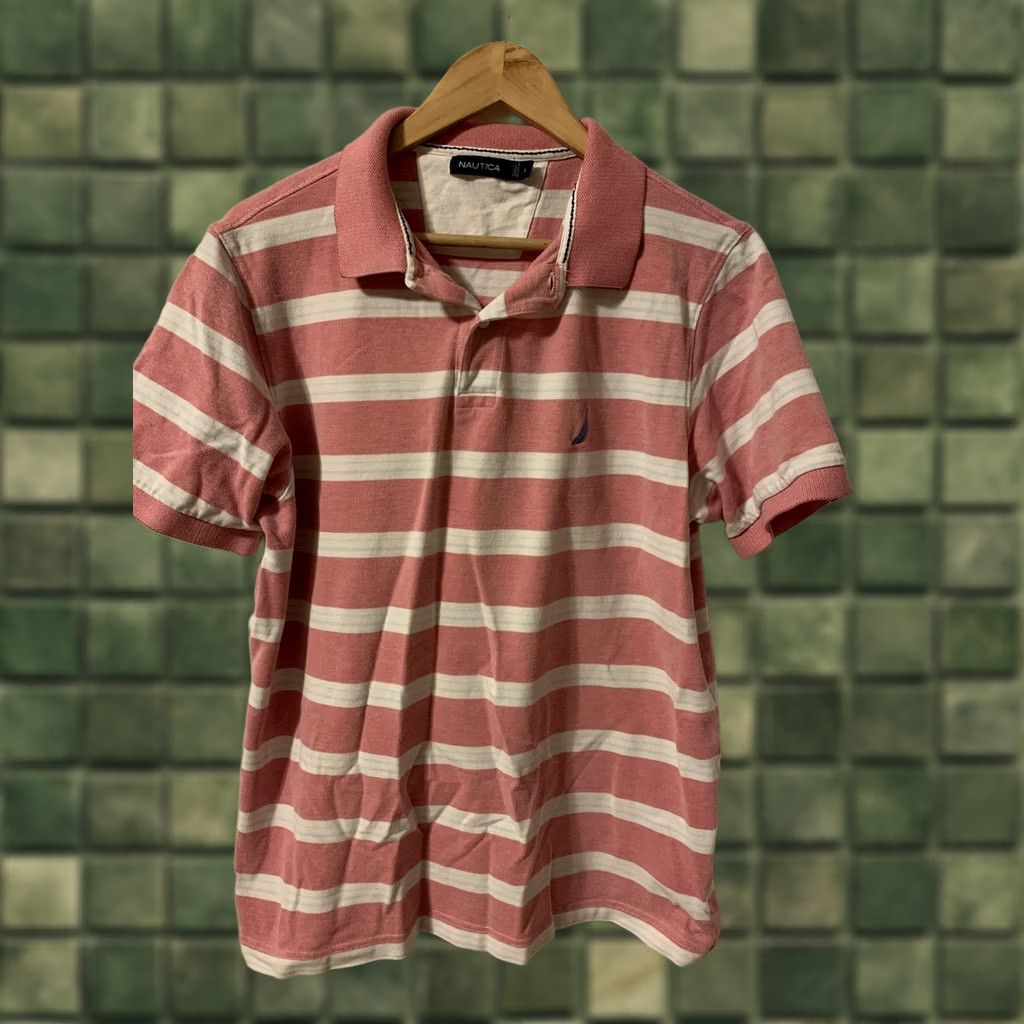 Nautica Nautica Polo Shirt Men L Pink/White Short Sleeve 100% Cotton Classic Striped 90s #966 Size US L / EU 52-54 / 3 - 1 Thumbnail