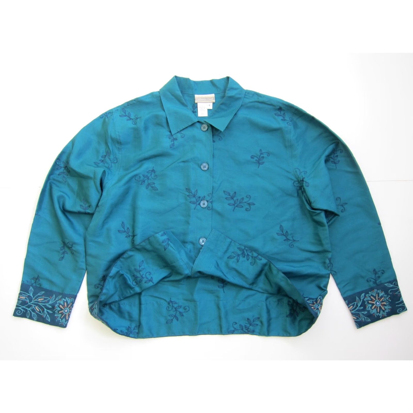 Coldwater Creek Coldwater Creek Blouse Long Sleeve Silk Green Embroidered Button Down Large Womens Size L / US 10 / IT 46 - 6 Thumbnail