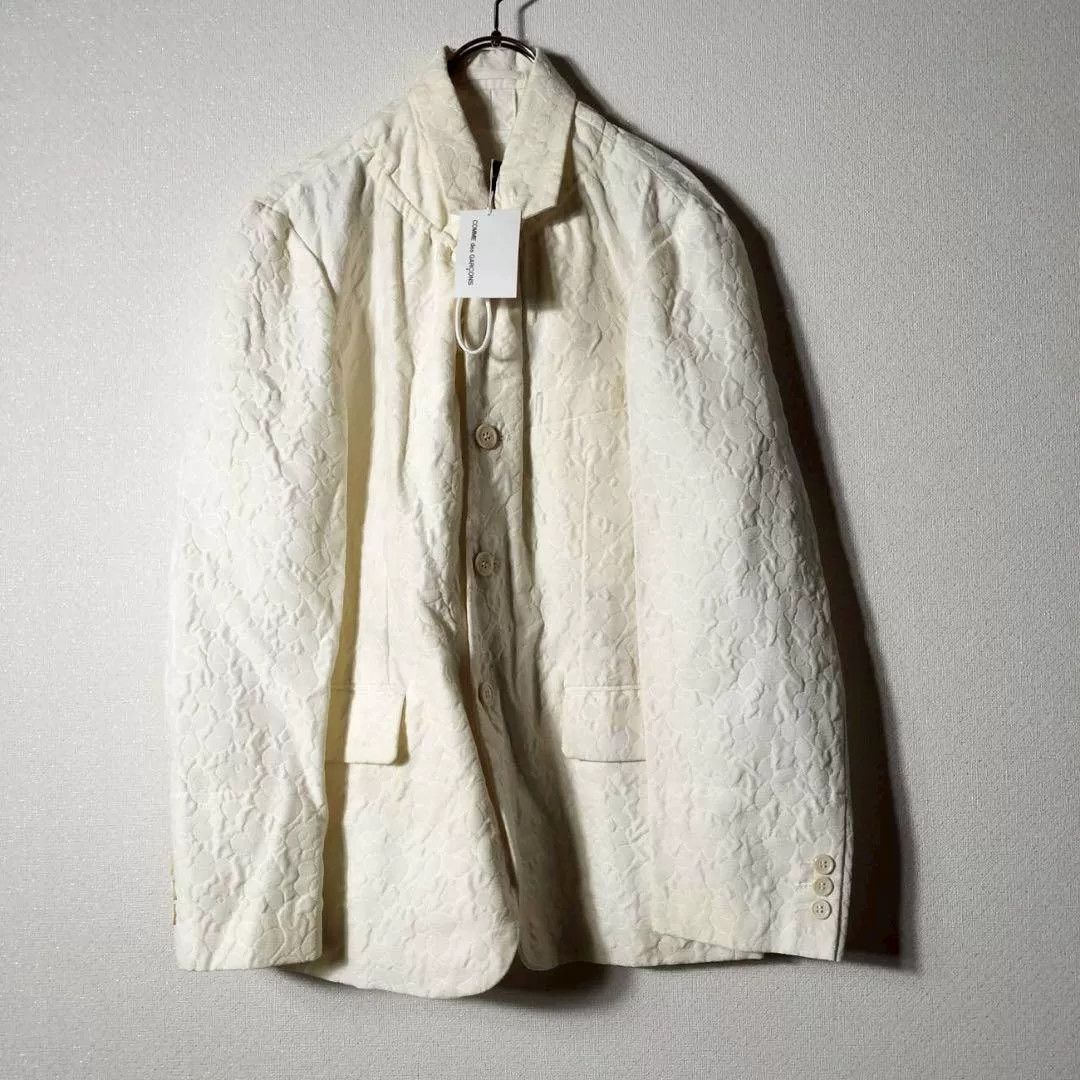 Comme des Garcons White Textured Flower Blazer Jacket Size S / US 4 / IT 40 - 1 Thumbnail