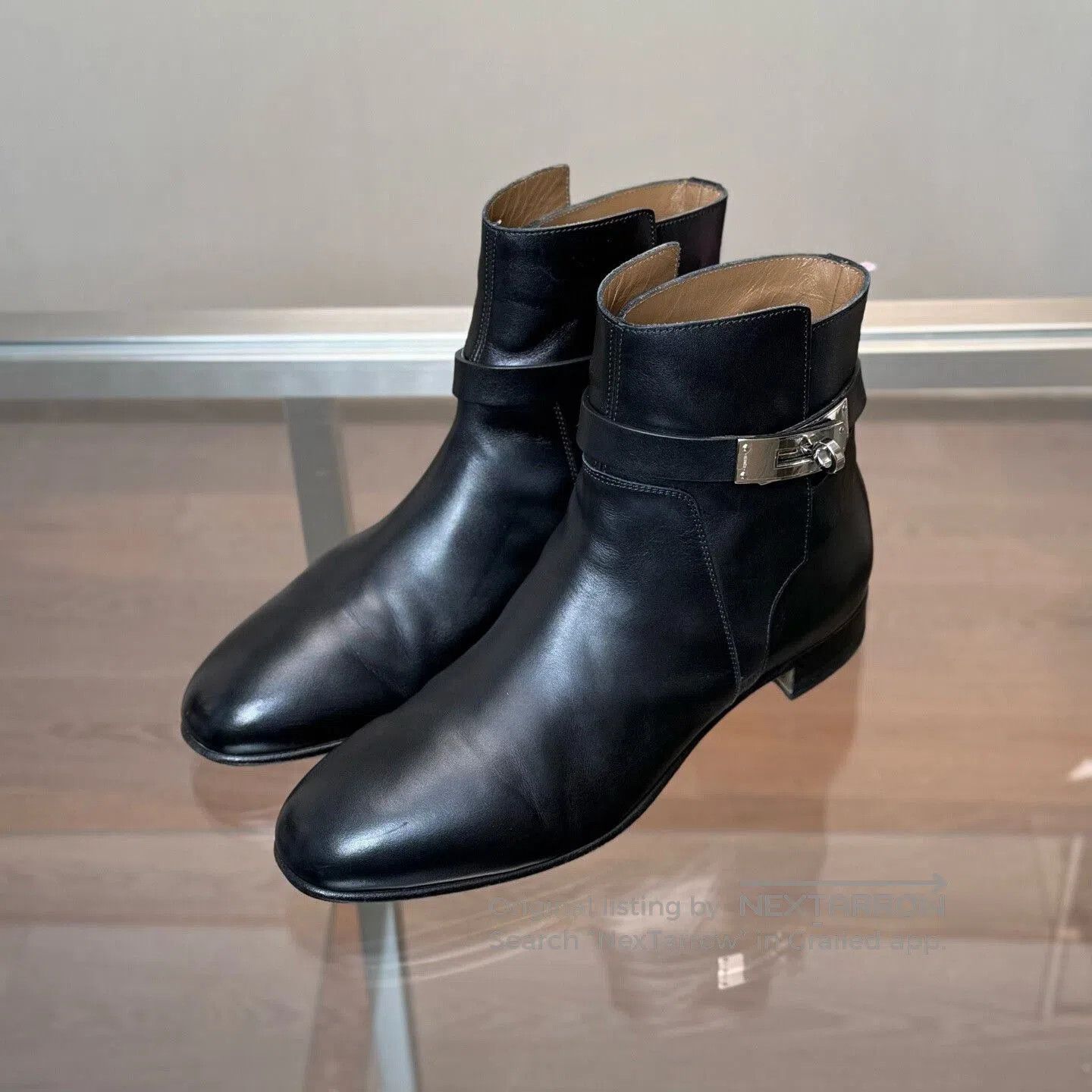 Hermes Hermes Kelly Buckle Black Leather Short Boots. Size US 7.5 / IT 37.5 - 1 Thumbnail