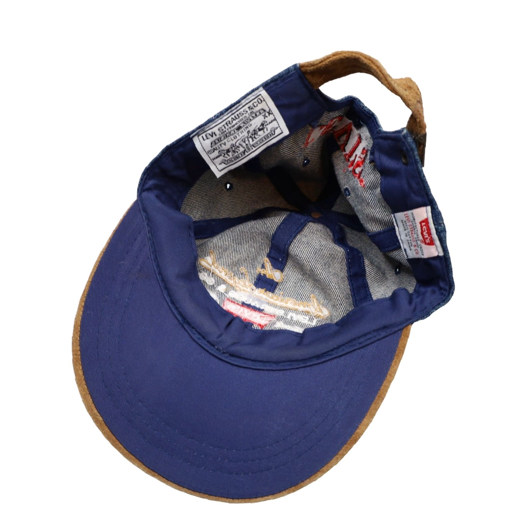 Denime VINTAGE Levis Denim Spellout Strap Back Hat Blue Baseball Cap OS Men Adjustable Size ONE SIZE - 4 Thumbnail