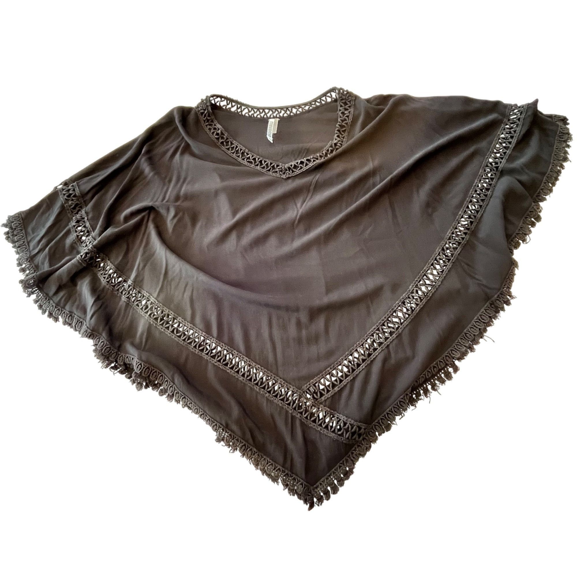 Vintage Womens Medium Black Poncho Top With Crochet Trim 87s Size M / US 6-8 / IT 42-44 - 5 Thumbnail