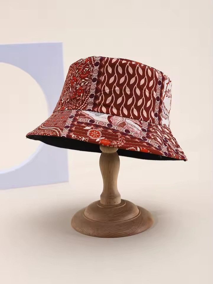 Japanese Brand Red Patterned Bucket Hat Size ONE SIZE - 2 Thumbnail