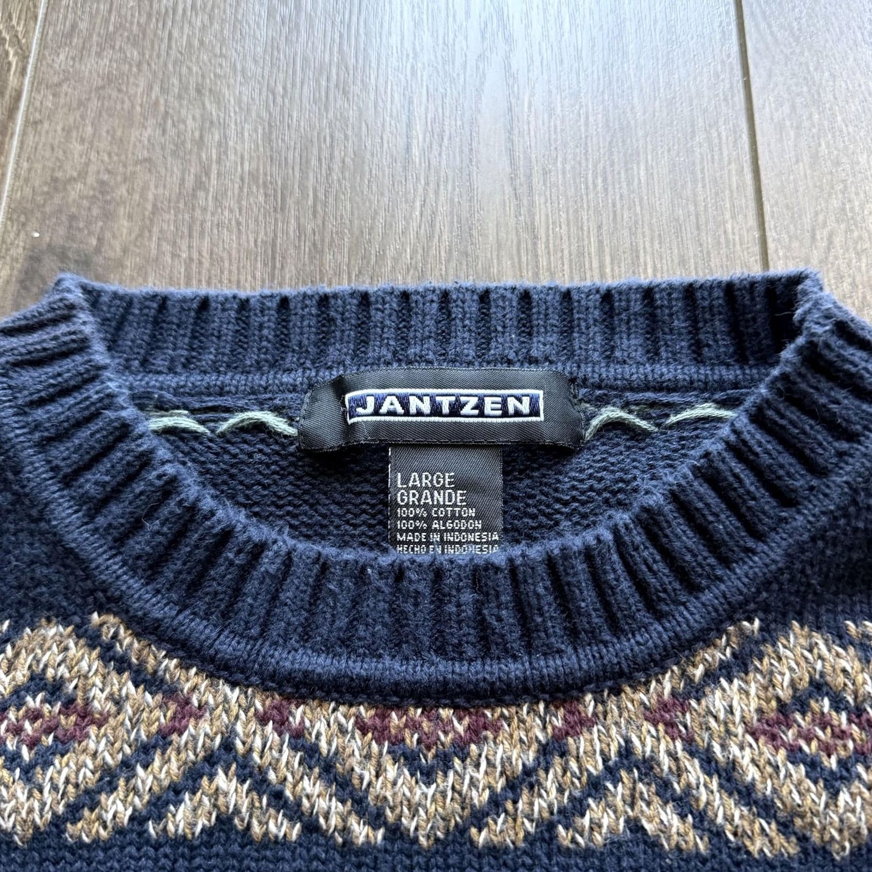 Jantzen VINTAGE Jantzen Mens Knit Sweater Crewneck Pullover Large Blue Fair Isle Knit Casual Winter Size US L / EU 52-54 / 3 - 4 Thumbnail