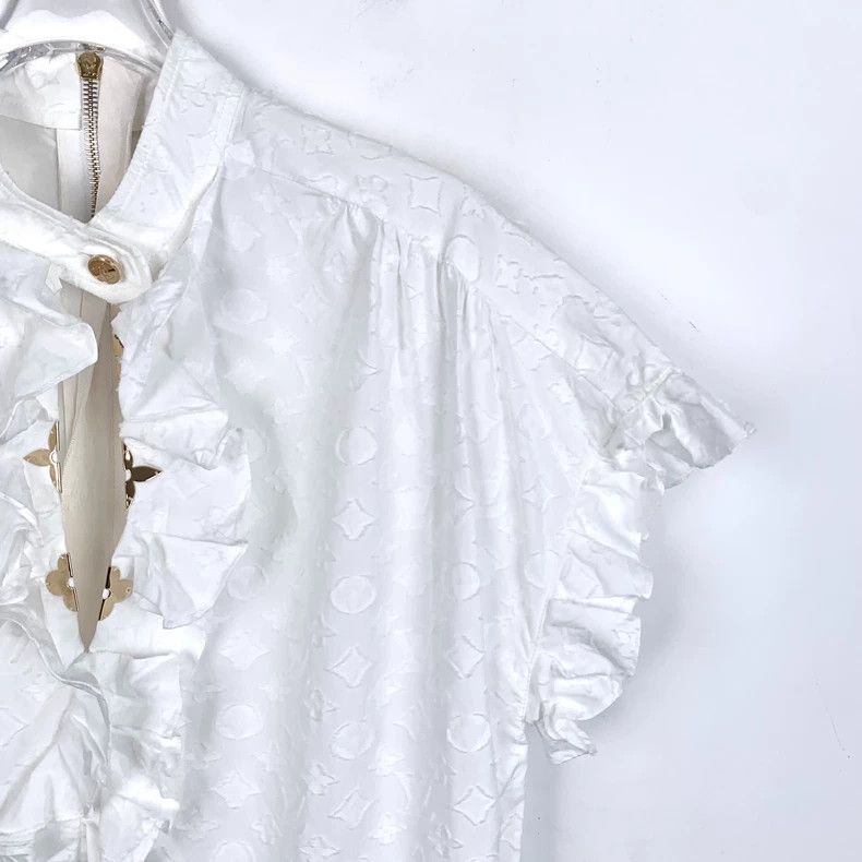 Louis Vuitton Louis Vuitton White logo full-print cotton lace short-slee Size M / US 6-8 / IT 42-44 - 3 Thumbnail