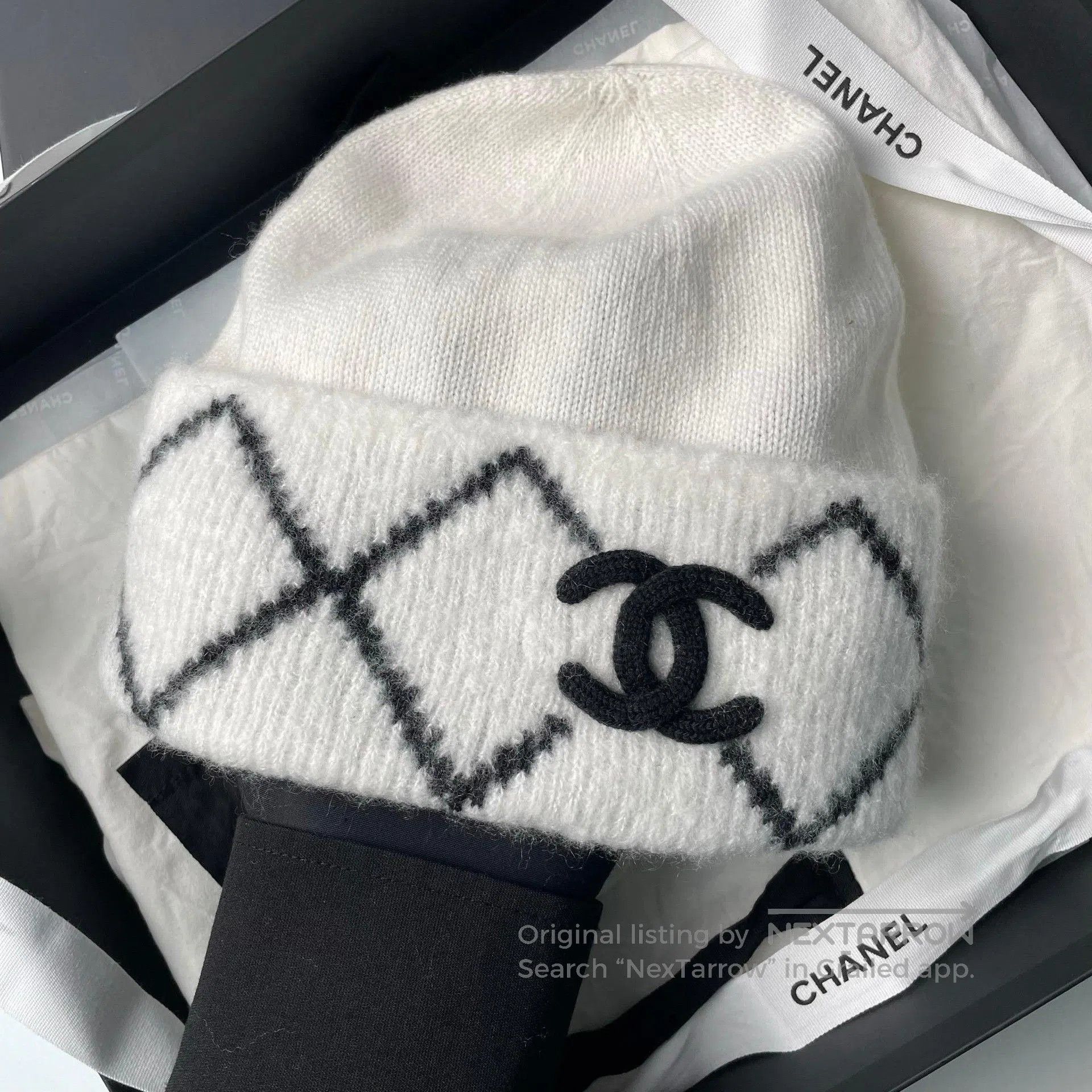 Chanel Chanel Black White Diamond Double C Beanie. Size ONE SIZE - 3 Thumbnail