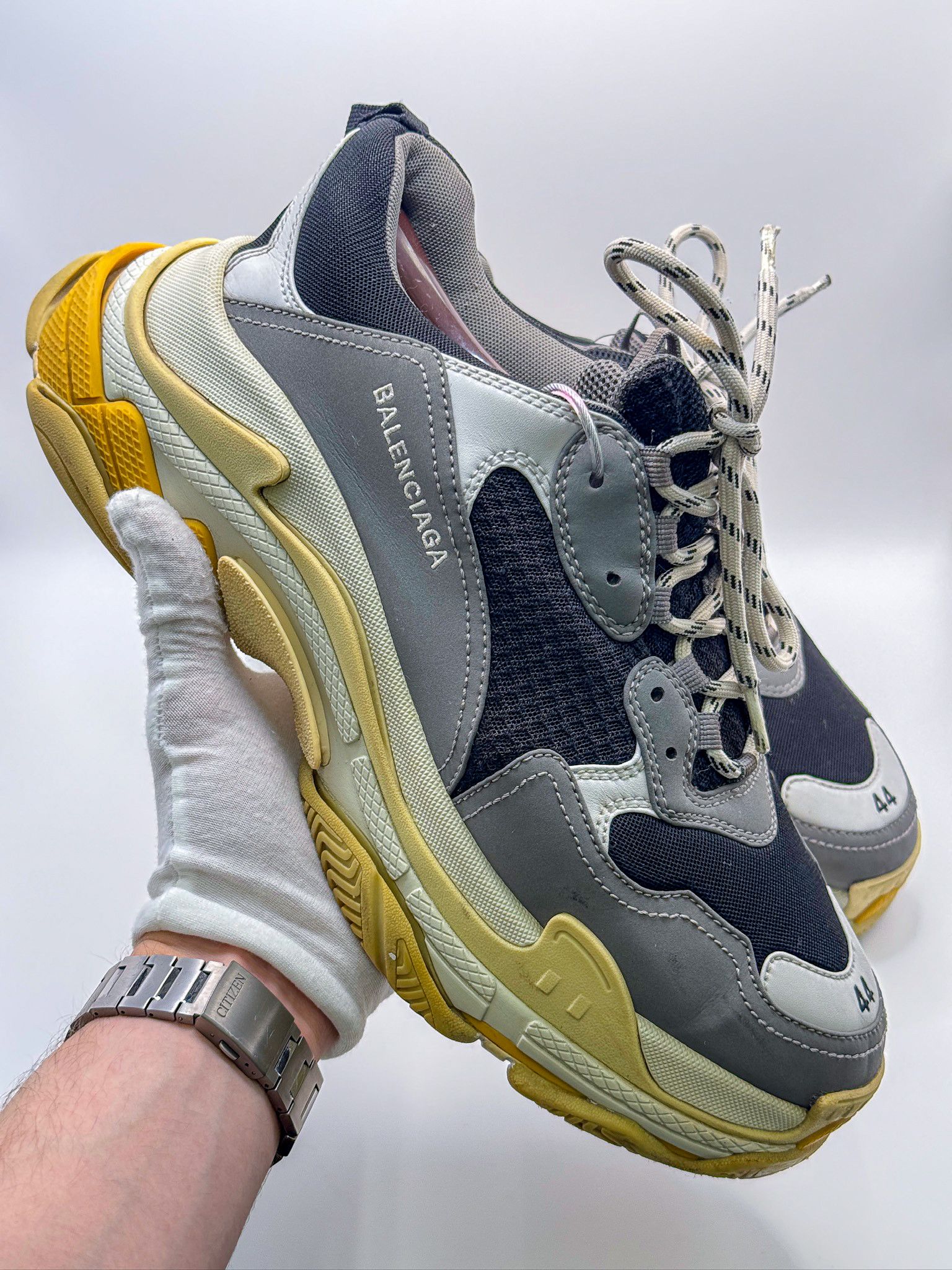Balenciaga Balenciaga Triple S Gray/Yellow/Black Sneakers Size US 11 / EU 44 - 2 Thumbnail