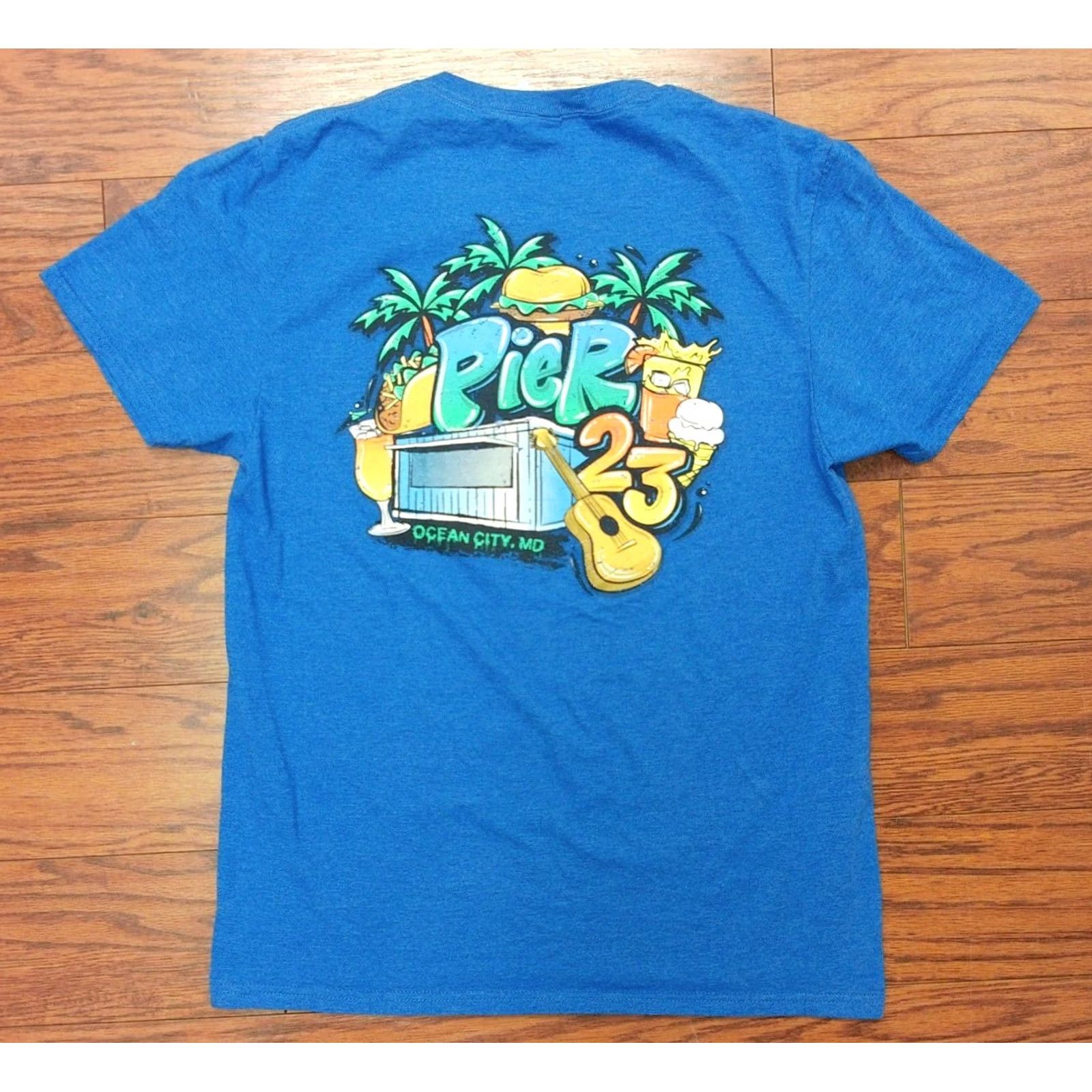 Fruit Of The Loom Fruit of the Loom T-Shirt Pier 23 Ocean City Maryland Blue Graphic Print Adult Medium Slim Short Sleeve Crew Neck Shirt Size US M / EU 48-50 / 2 - 4 Thumbnail