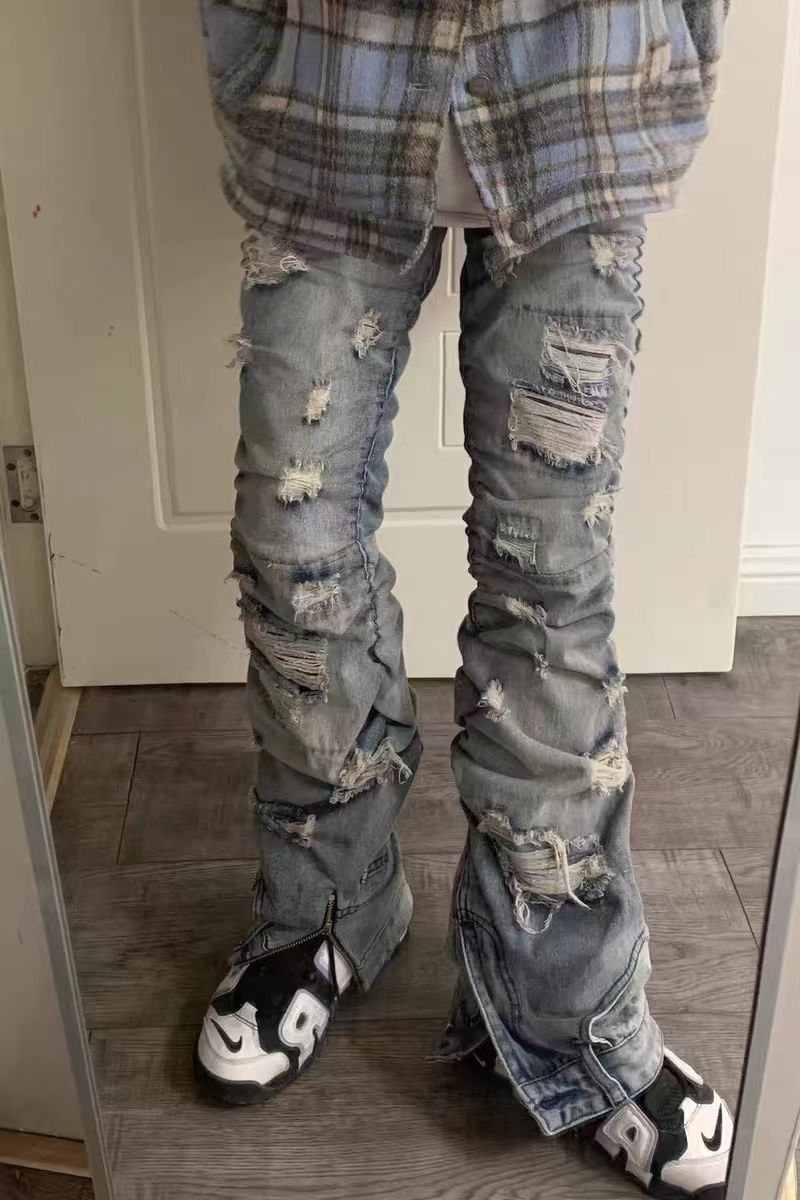 Designer × Jean × Vintage Street Hip Hop Aged Washed Extra Long Distressed Jeans Size US 30 / EU 46 - 1 Thumbnail