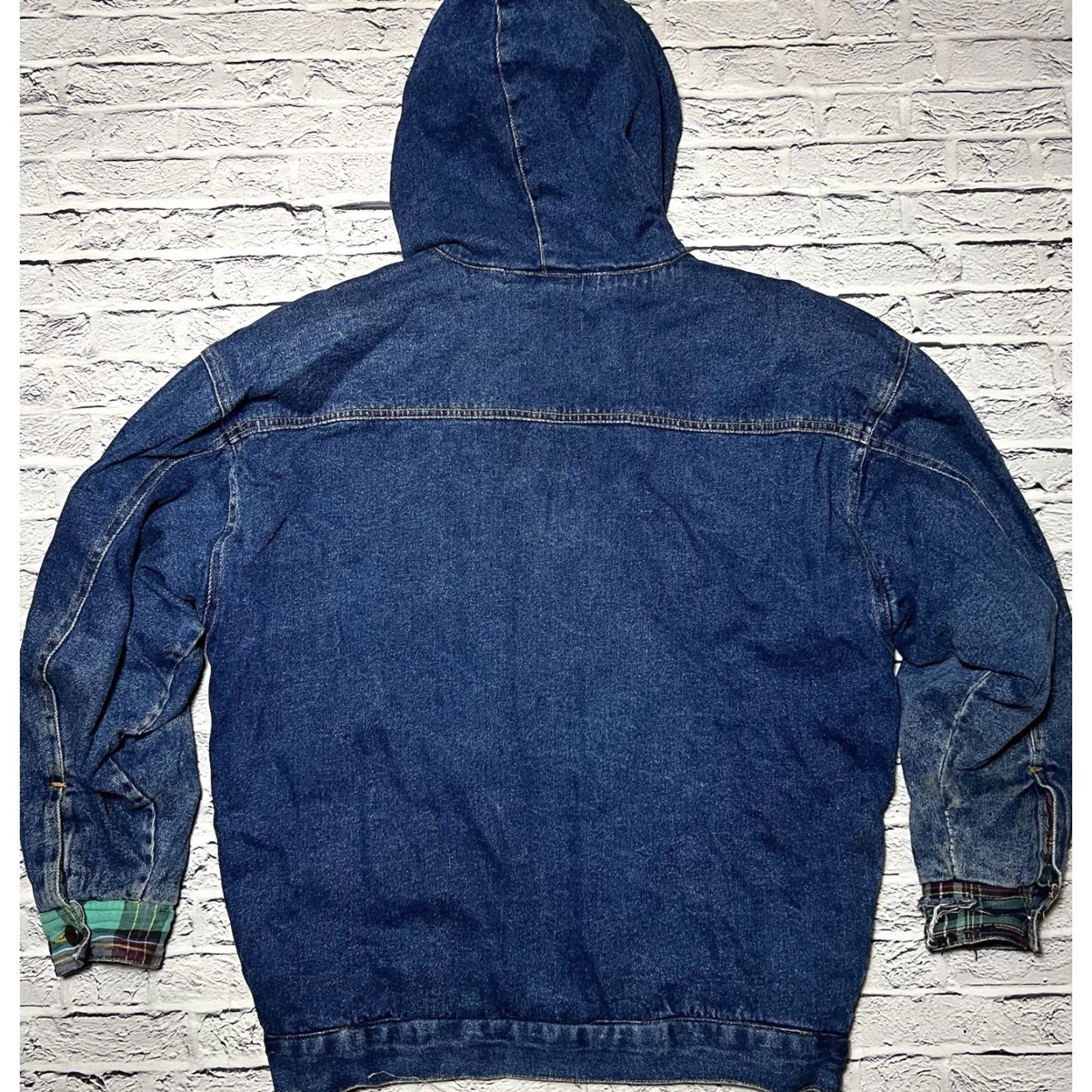 Rainbow VINTAGE Rainbow West Heavy Denim Jacket Geometric Plaid Trim Quilted Hooded Padded Pockets Unisex Adults M Blue Fall Winter Size M / US 6-8 / IT 42-44 - 7 Thumbnail