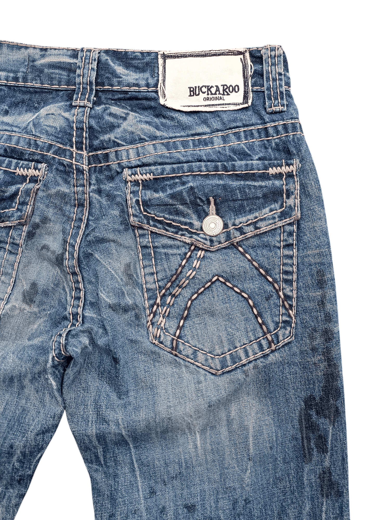 Japanese Brand Buckaroo Whiskers Faded Distressed Flared Jeans Size US 31 - 21 Thumbnail