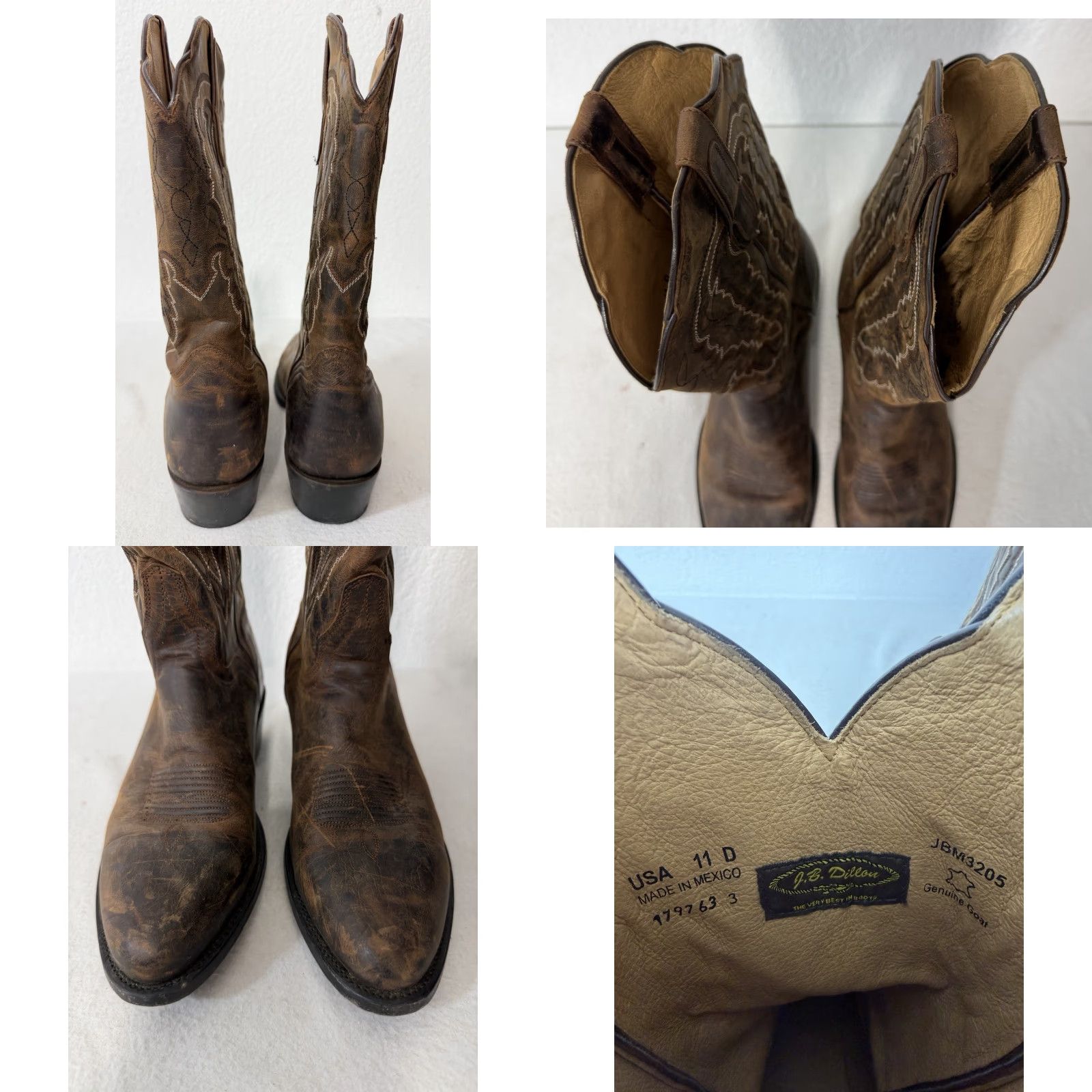 Vintage J.B. Dillon Western Boots Men 11 D Brown Goat Leather Embroidered Cowboy Boots Size US 11 / EU 44 - 8 Thumbnail