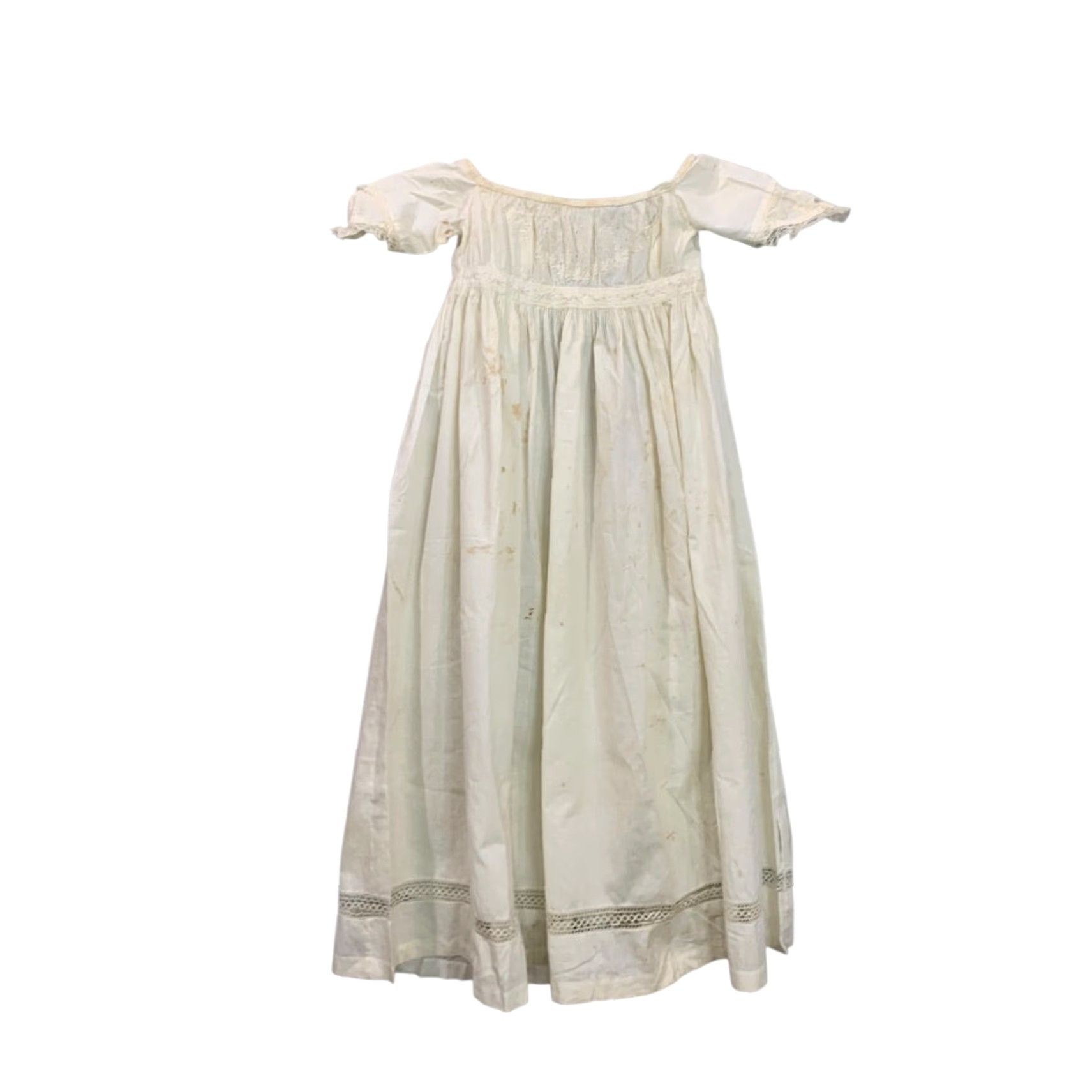Vintage VINTAGE Victorian Girls Gown Eyelet Embroidery Lace Trim 1800s White Dress Girls Size ONE SIZE - 2 Thumbnail
