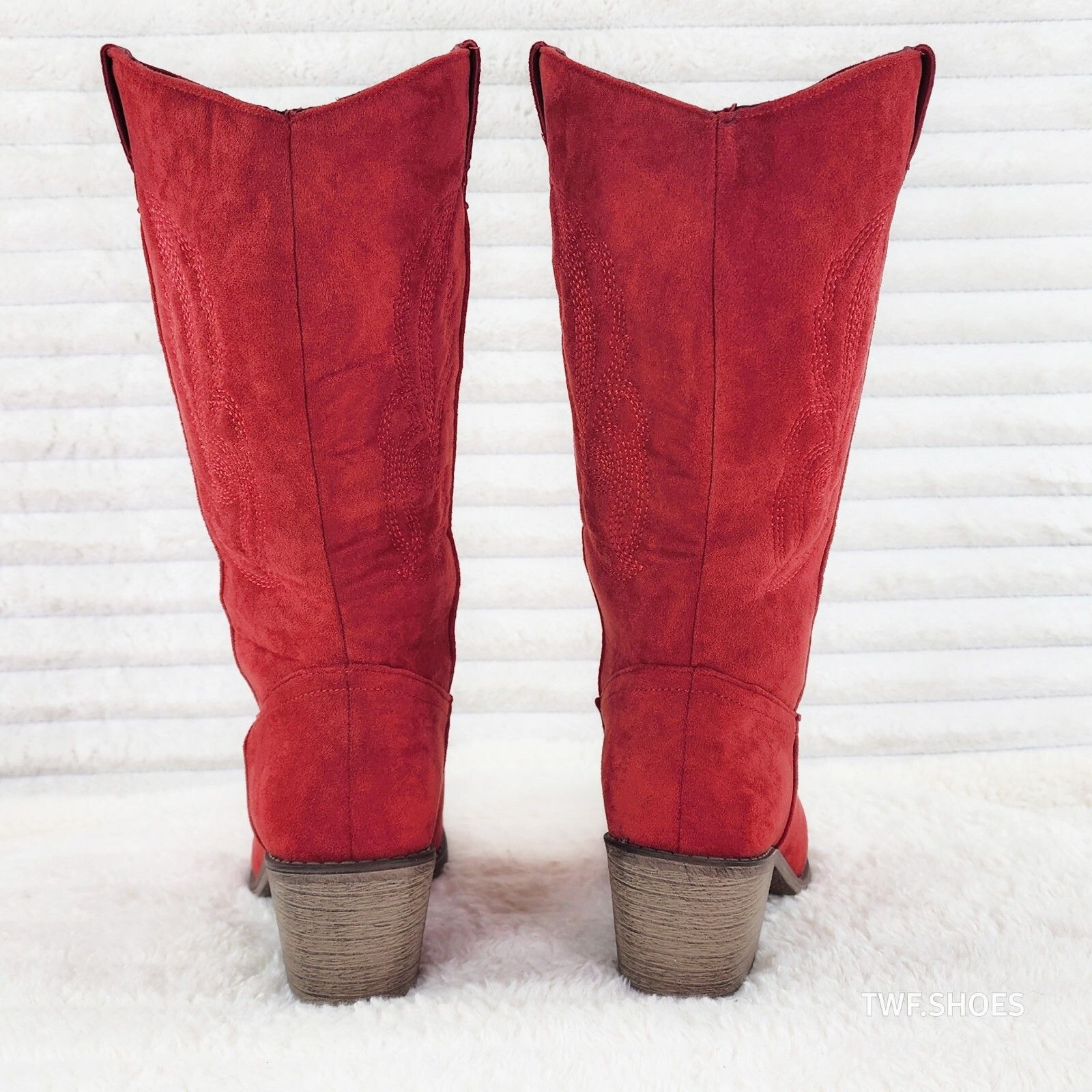 Other Wild Ones Red Faux Suede Pull On Mid Calf Cowboy Cowgirl Boo Size US 10 / IT 40 - 6 Thumbnail