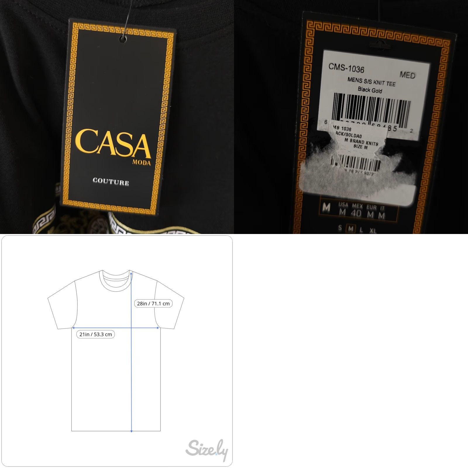 Vintage Casa Moda T Shirt Mens Size Medium Black White Gold Greek Key Meander NEW Size US M / EU 48-50 / 2 - 8 Thumbnail