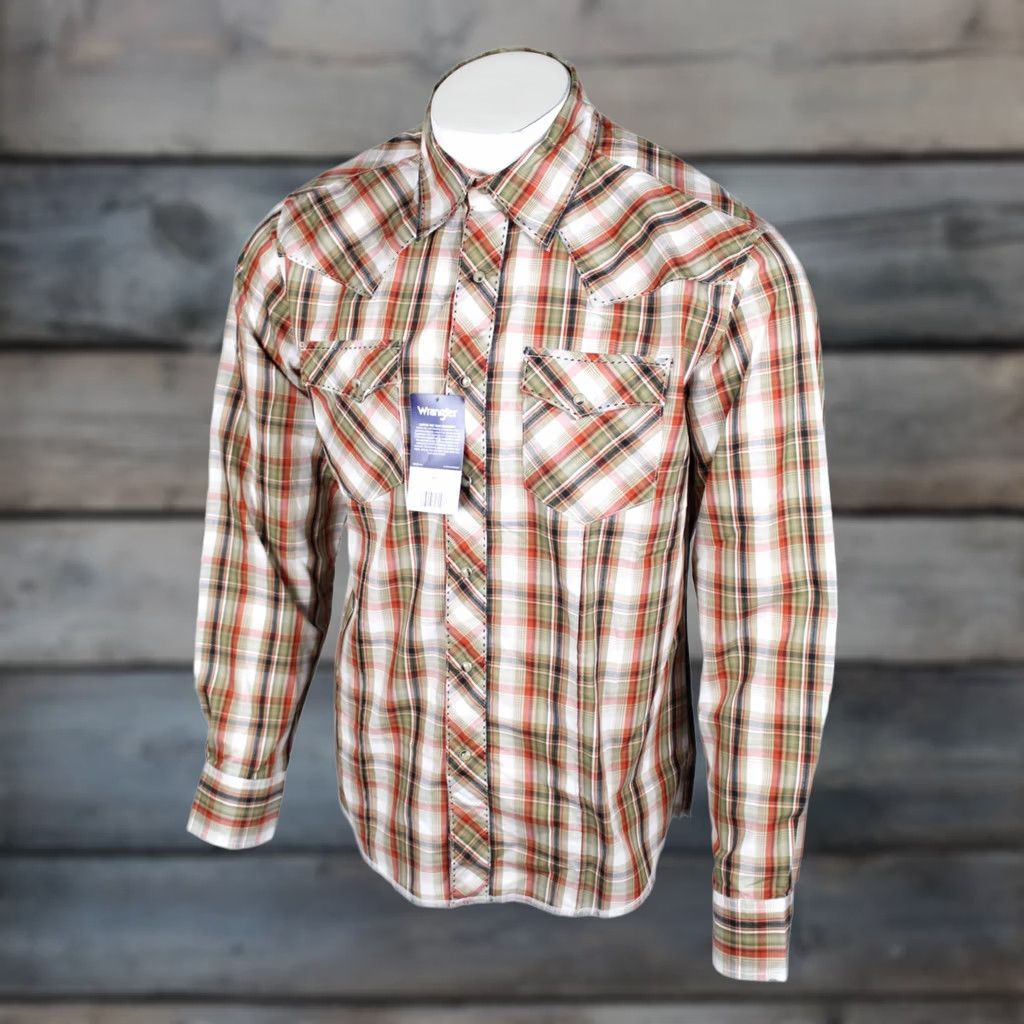 Wrangler Wrangler Men's Modern Fit Snap Button Long Sleeve Shirt Western Brown Plaid Size US S / EU 44-46 / 1 - 1 Thumbnail