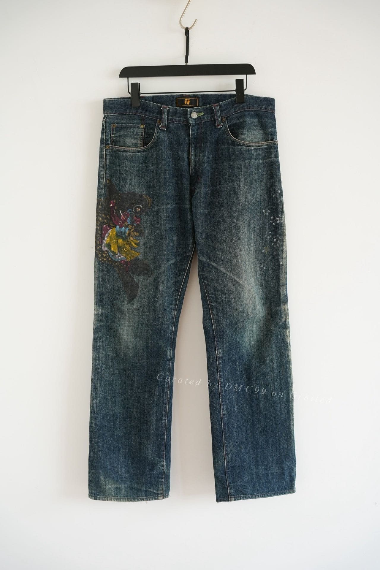 Other ZEN Kyoto Yuzen Koi Hand-Painted Jeans Size US 34 / EU 50 - 1 Thumbnail