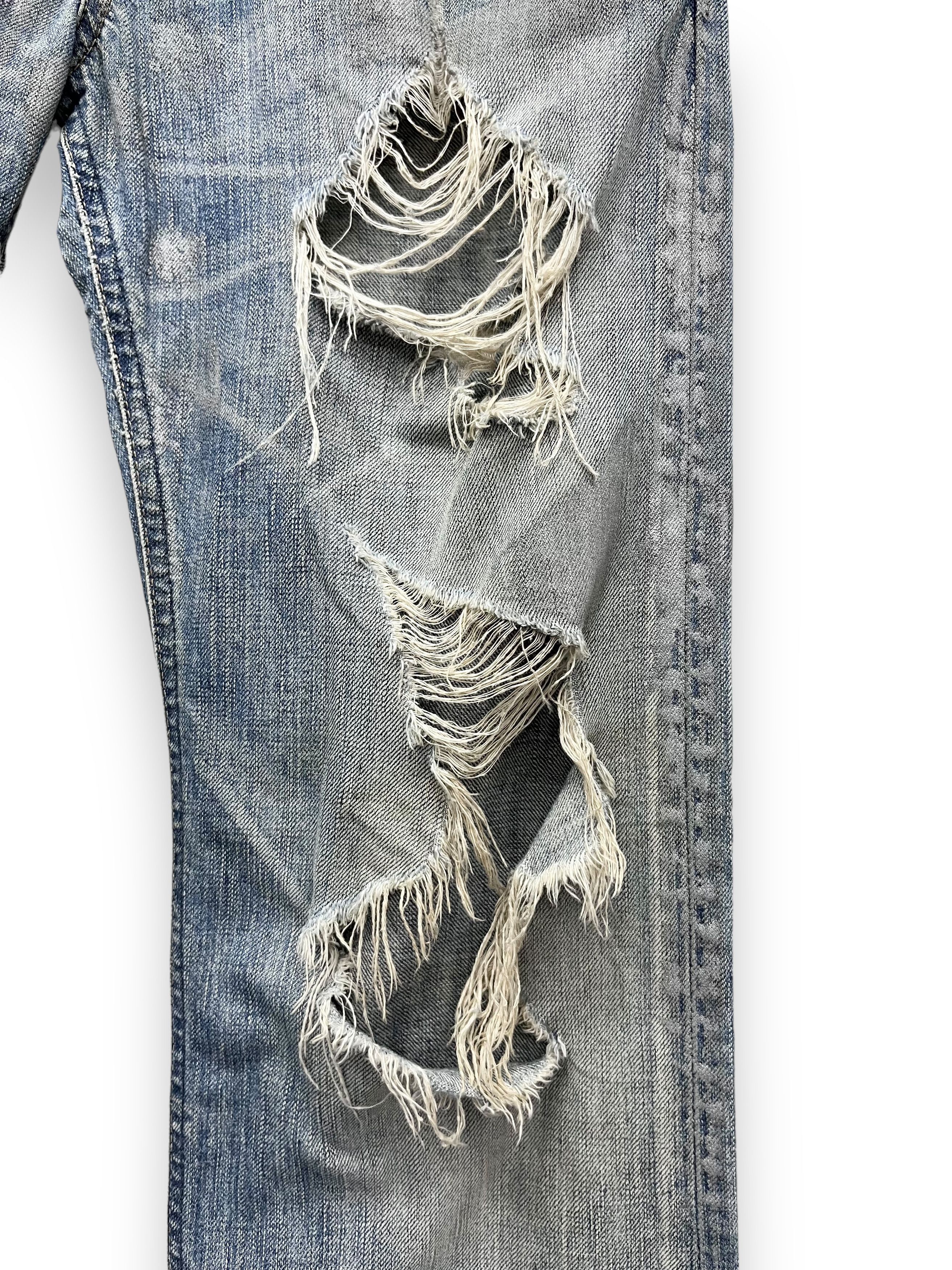 Edwin FYE🔥EDWIN BLUE TRIP Ripped Thrashed Blow Out Flared Denim Size US 31 - 4 Thumbnail