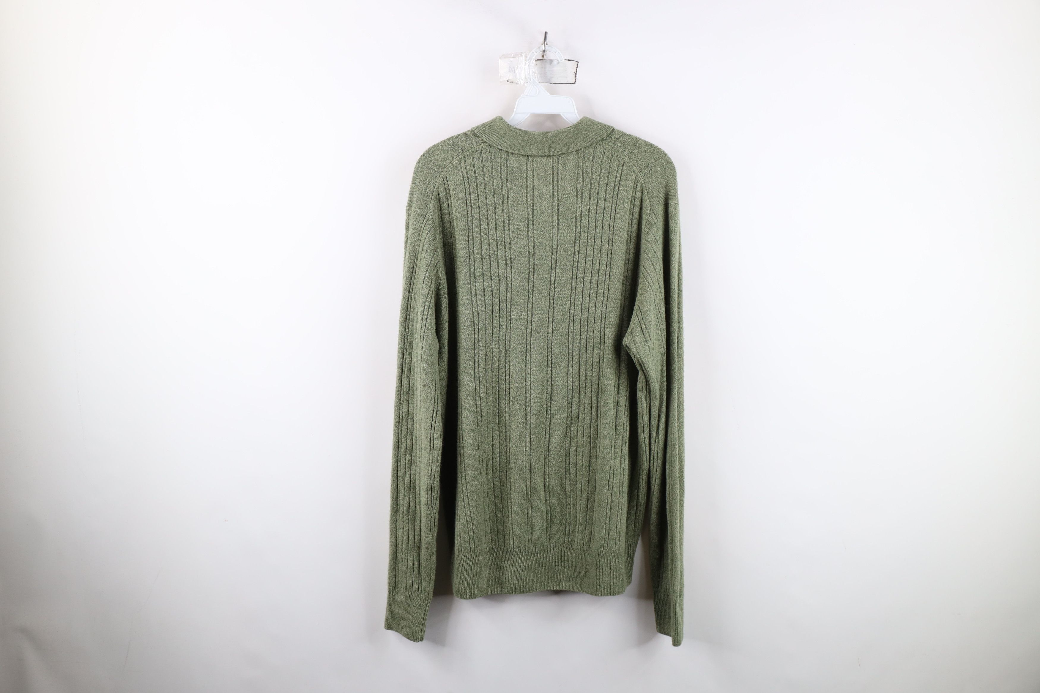 Vintage Vintage 90s Streetwear Cable Knit Collared Sweater Green Size US L / EU 52-54 / 3 - 10 Thumbnail